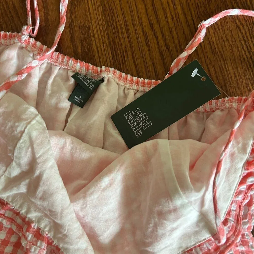 NWT Wild Fable Gingham Spaghetti Strap Mini Tiered Ruffle Dress Size Small